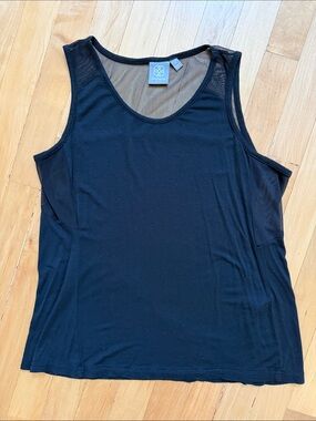 Daisy Fuentes FIT Black Mesh-Inset Scoop Neck Tank Small